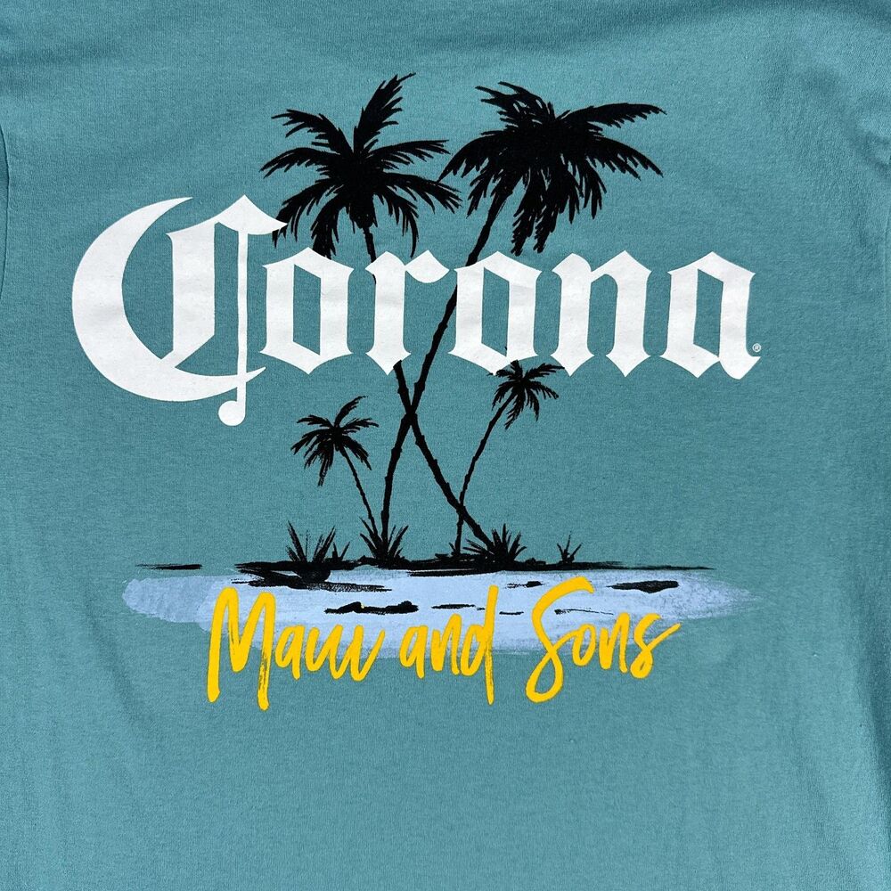 Corona Maui & Sons Corona Shirt Mens M Turquoise Blue SS Beach Tee Graphic - Picture 7 of 7